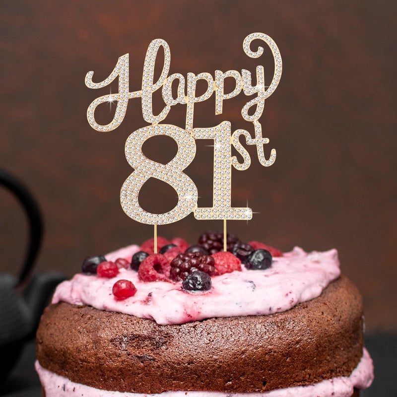 LASKYER Happy 81st Birthday Decorations,81st Birthday Gold Rhinestone Cake Topper - Cheers to 81 Years Old Bday Party Metal Sparkly Cake Centerpieces Sign. - Image 5